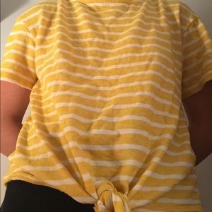 Old Navy Yellow and White Striped Tie Shirt